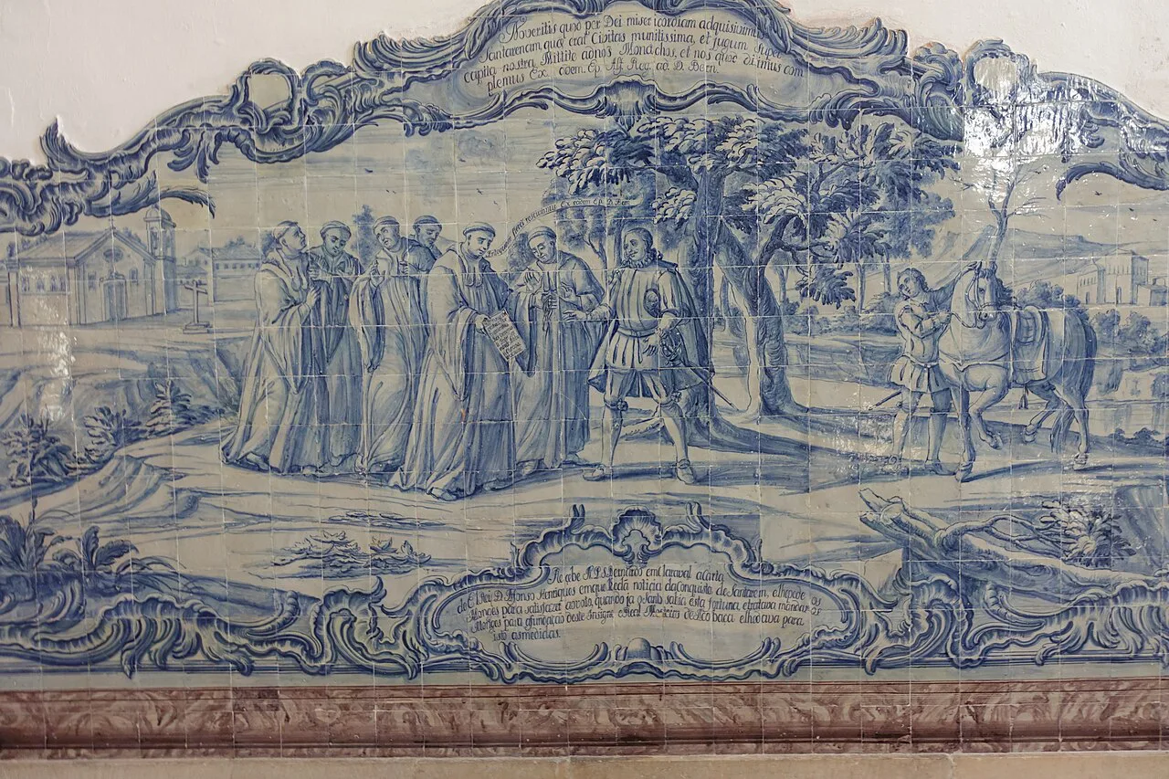 A blue-and-white azulejo panel at the Monastery of Alcobaça.