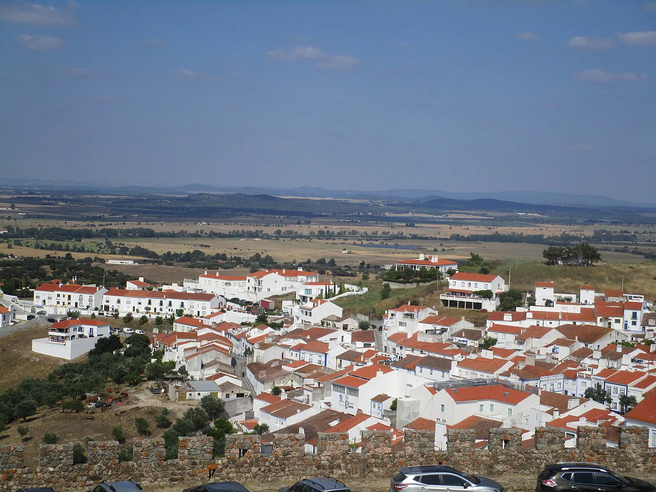 The whitewashed village of Arraiolos seen from the castle walls.