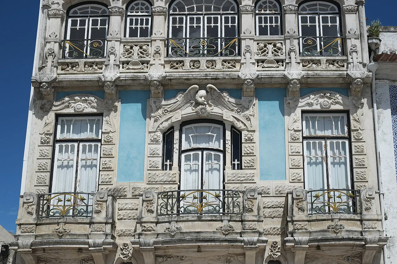 Decorated windows and balconies on the Casa do Major Pessoa in Aveiro.