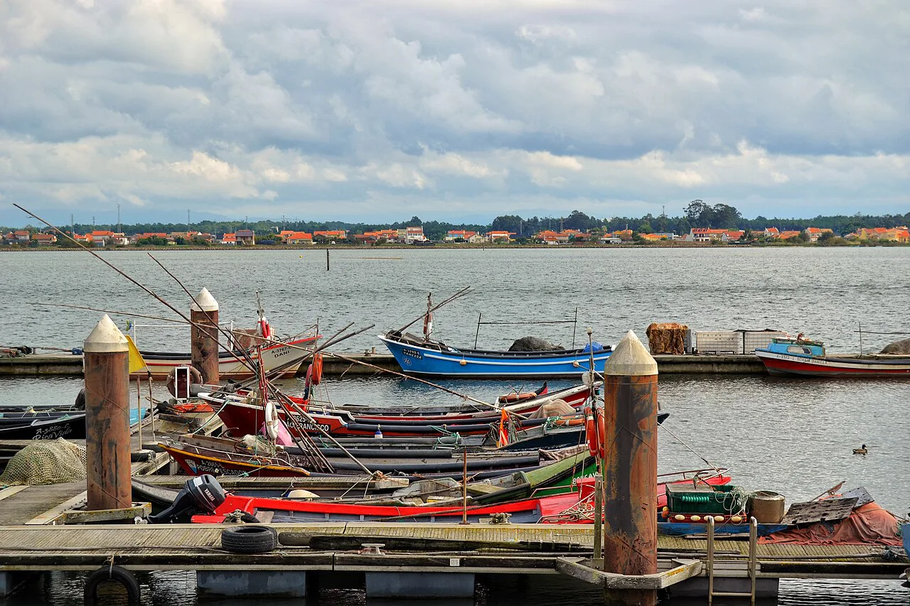 Small boats moored on the Ria de Aveiro.