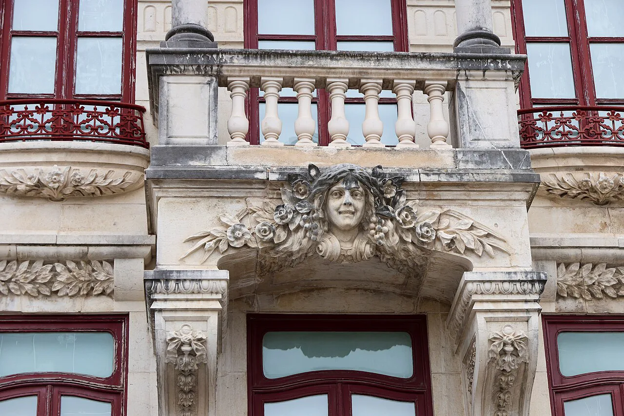 An ornate Art Nouveau facade with balconies in Aveiro.