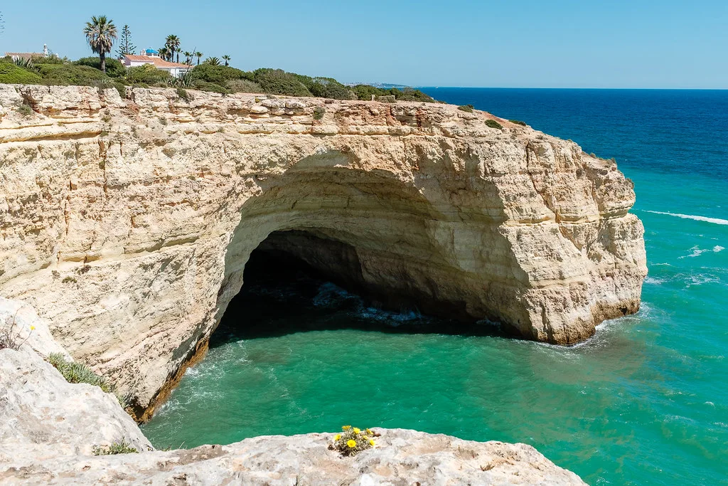 A sea cave in the cliffs on the trail between Carvoeiro and Benagil.