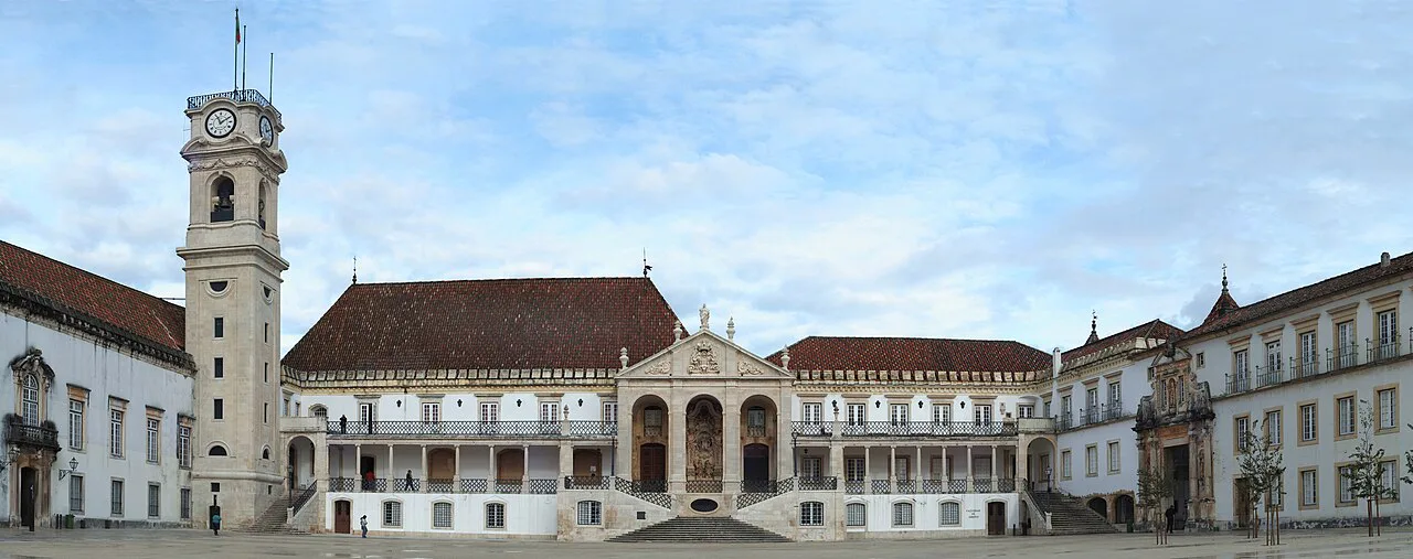 The courtyard of the University of Coimbra with its clock tower.