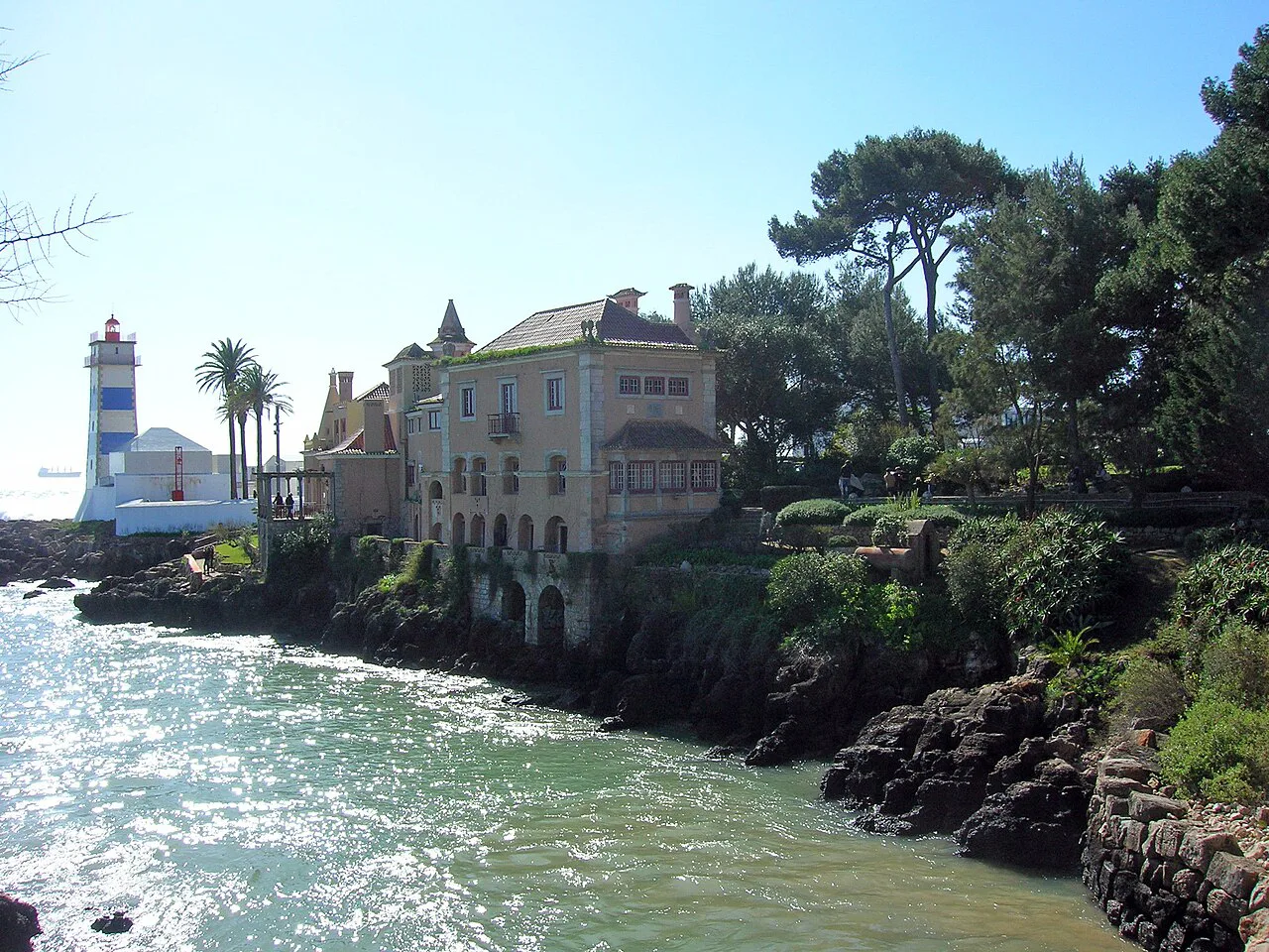 Casa de Santa Maria and the lighthouse, seen from a viewpoint in Cascais.