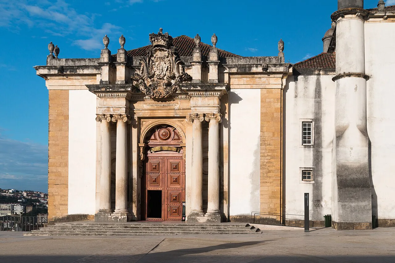 The Baroque doorway of the Biblioteca Joanina in Coimbra.