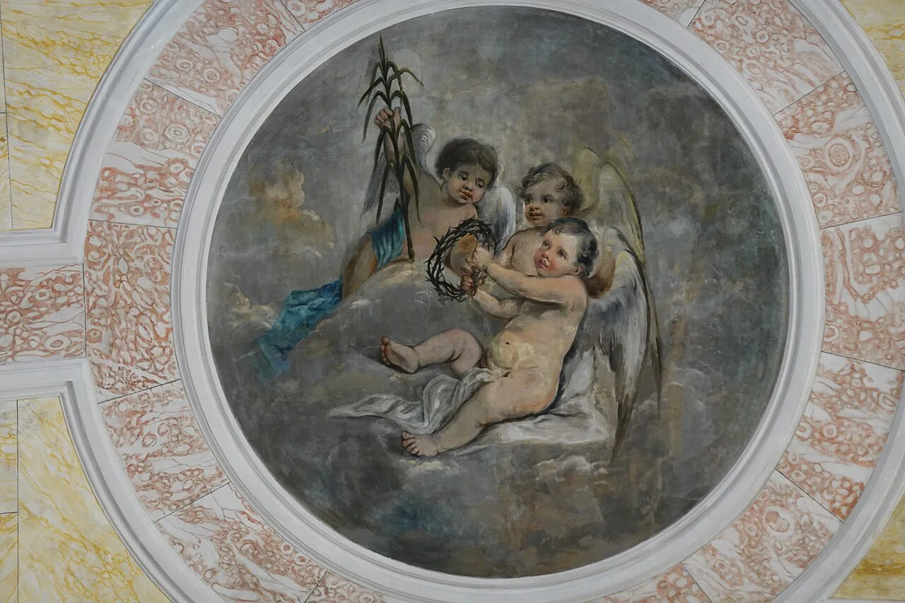 A painted ceiling medallion inside the Basílica do Bom Jesus do Monte near Braga.