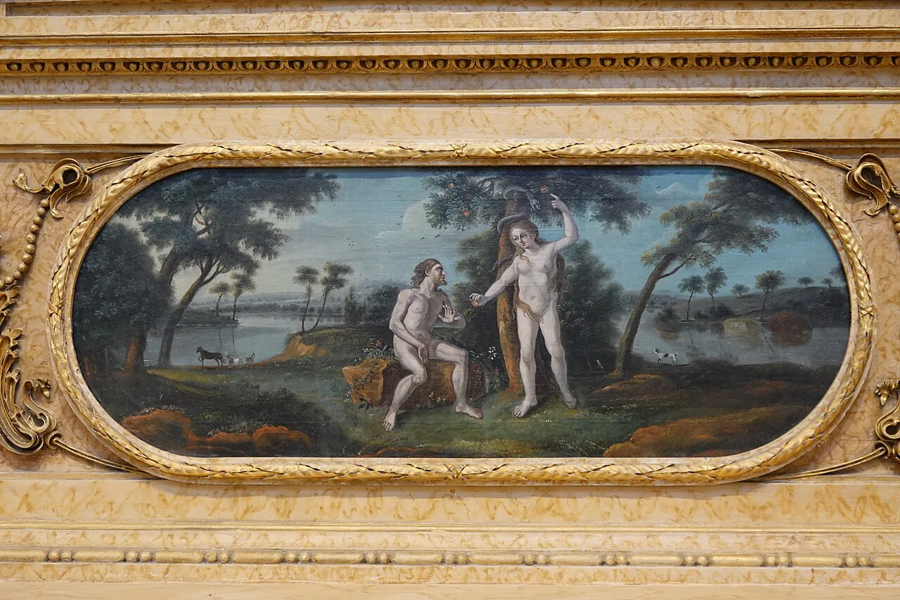 A painted panel in a gilded frame inside the Basílica do Bom Jesus do Monte near Braga.
