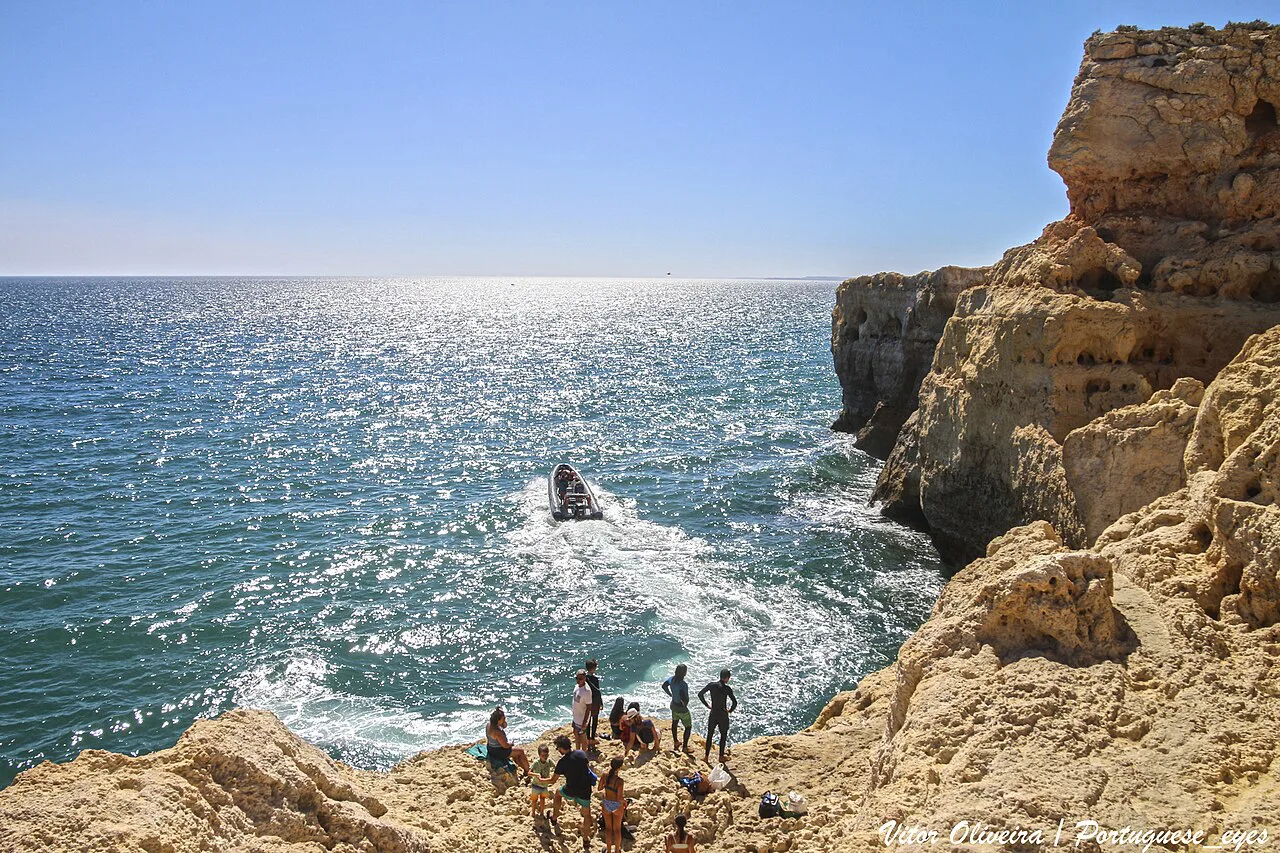 The rocky coast at Algar Seco, east of Carvoeiro.
