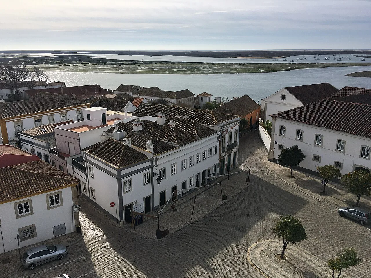 Rooftops of the old town of Faro seen from above.