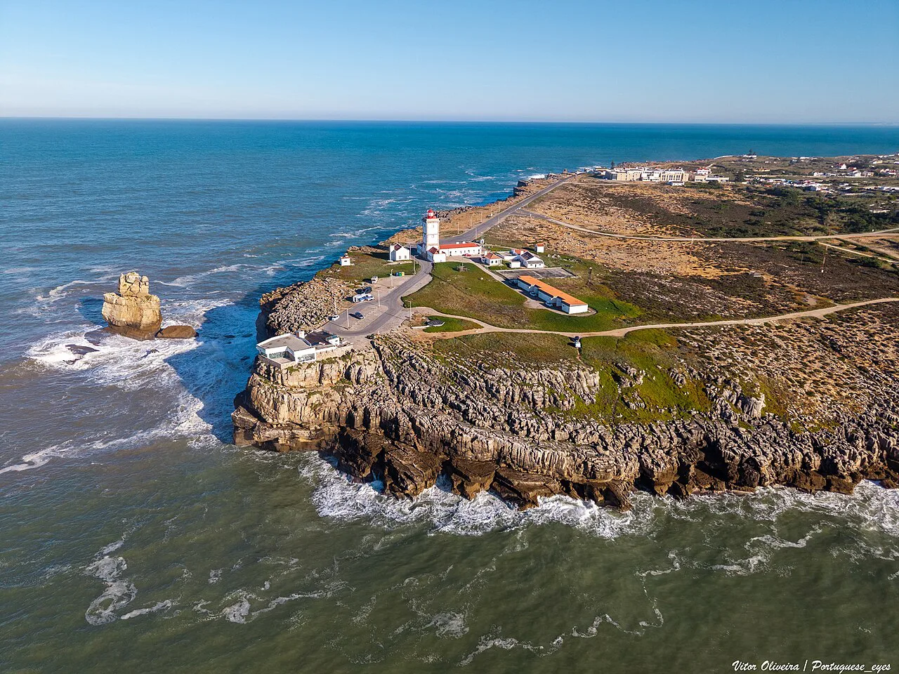 Aerial view of Cabo Carvoeiro and its lighthouse at Peniche.