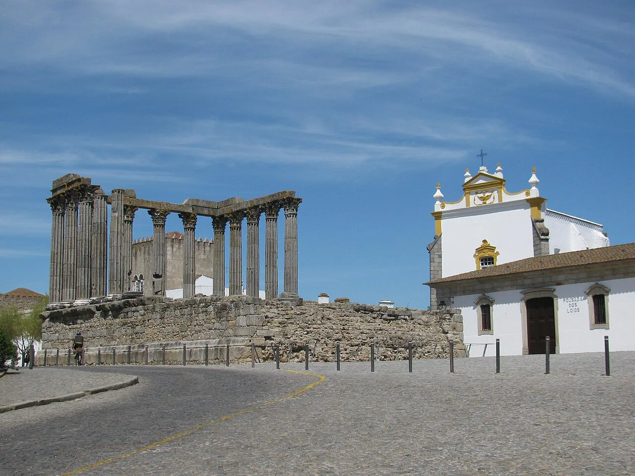 The Roman Temple and the Lóios church beside the Palácio dos Duques de Cadaval in Évora.