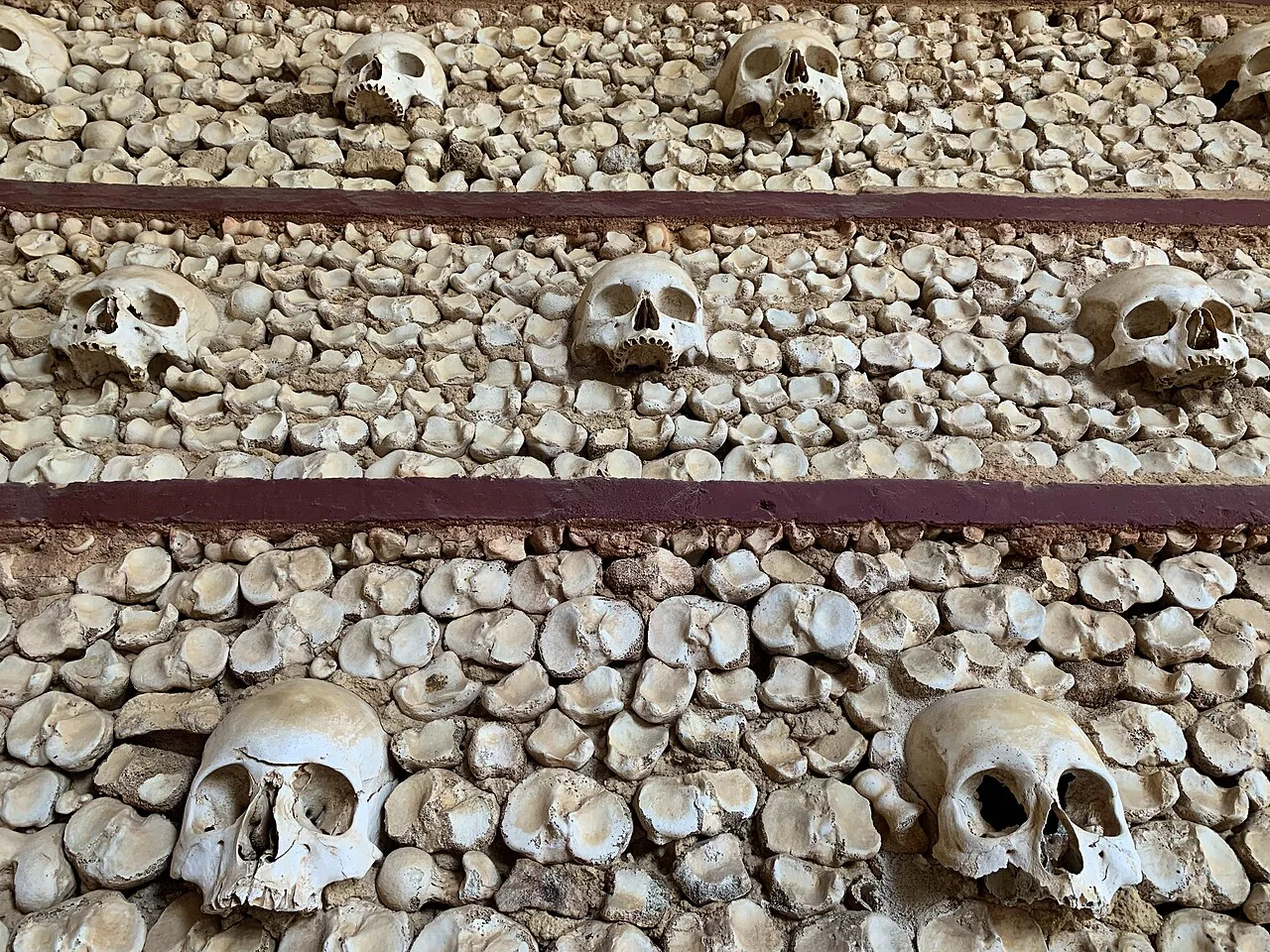 Skulls and bones set into the walls of the Capela dos Ossos in Faro.
