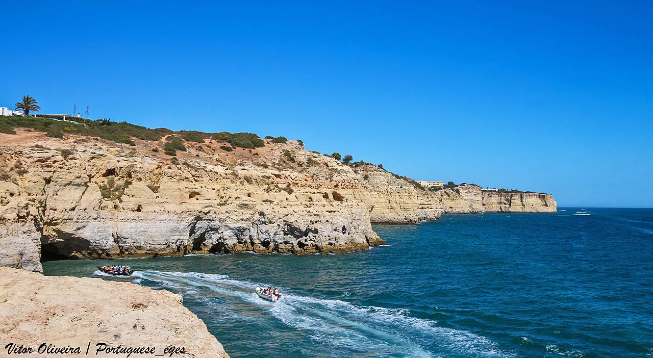 Limestone cliffs at Algar Seco on the coast by Carvoeiro.