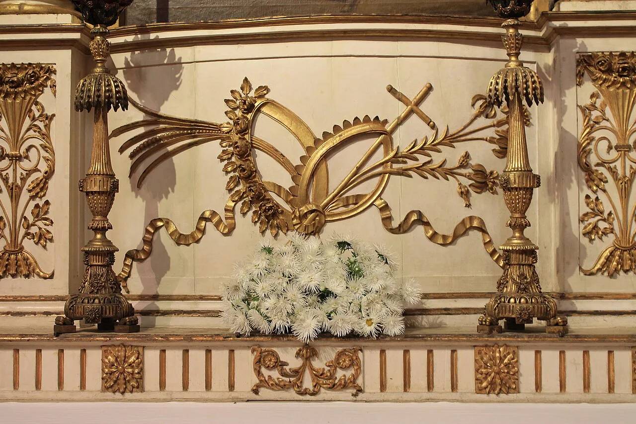Gilded altar decoration inside the Igreja de Nossa Senhora da Oliveira in Guimarães.