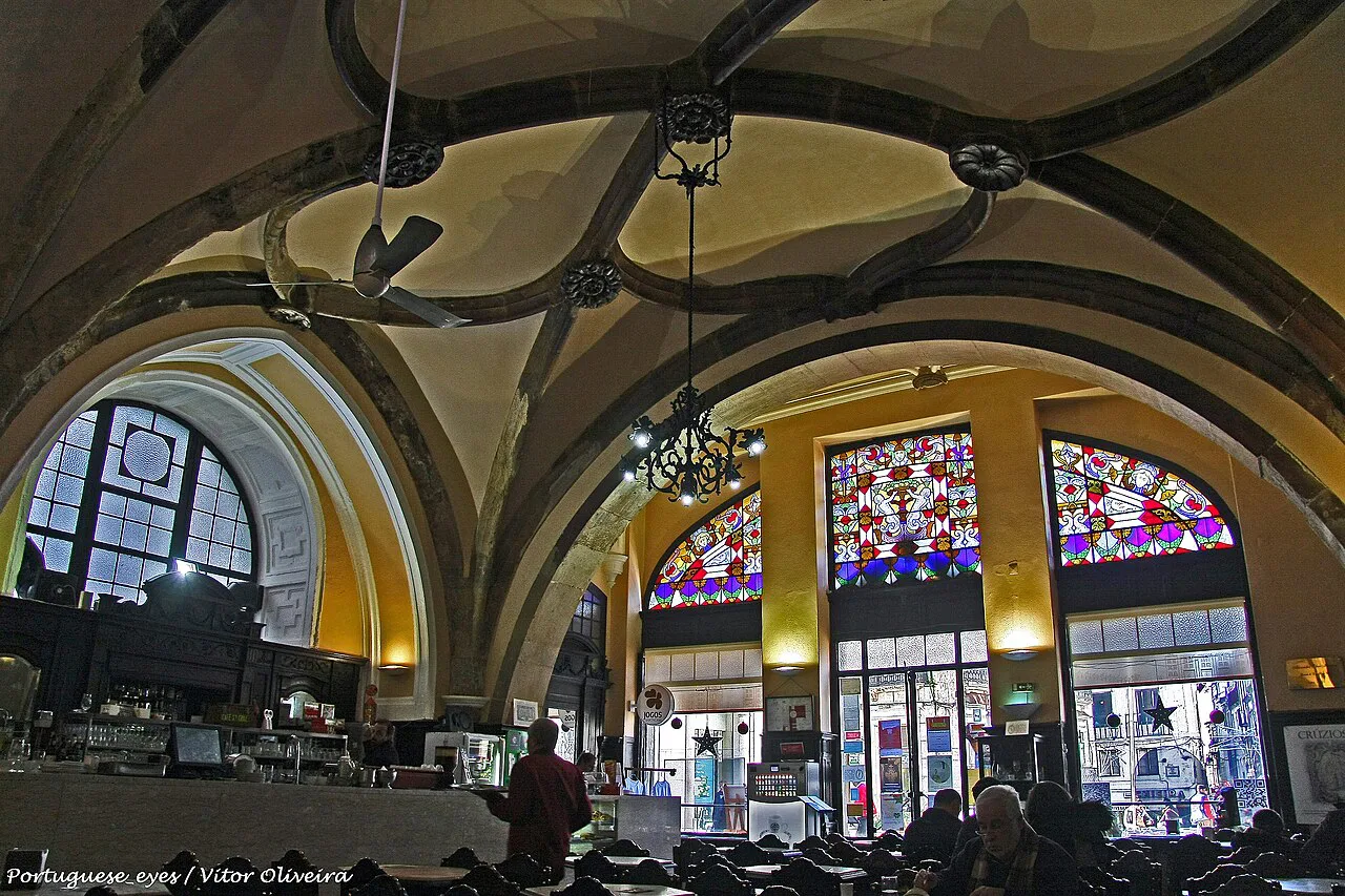 The vaulted interior of Café Santa Cruz in Coimbra.