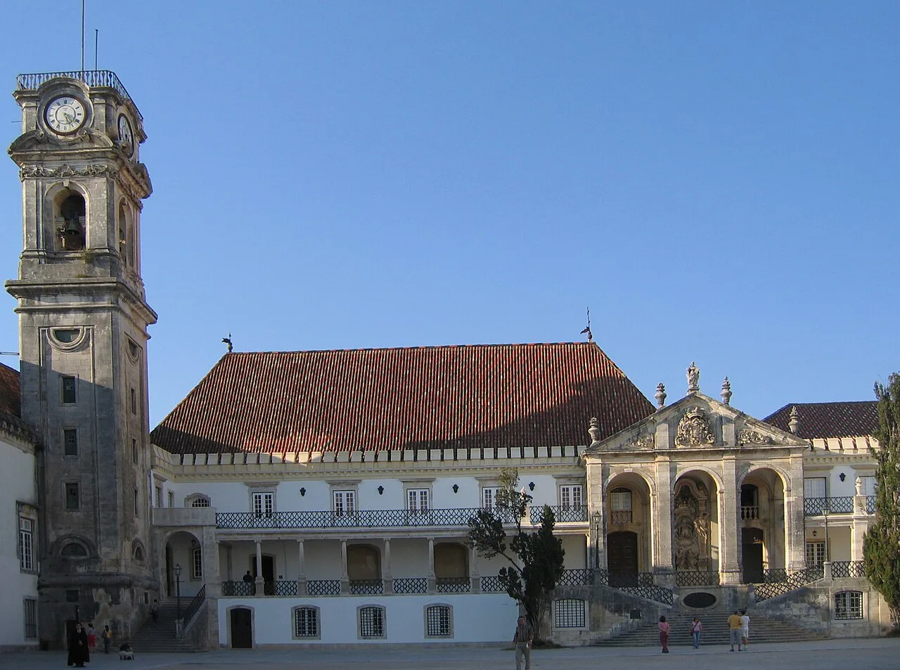The University of Coimbra tower and the surrounding historic buildings.