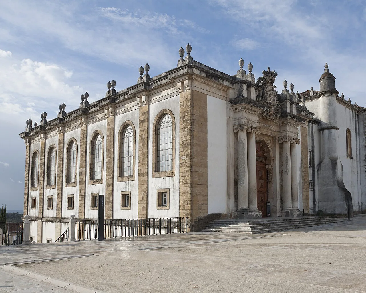 The facade of the Biblioteca Joanina at the University of Coimbra.