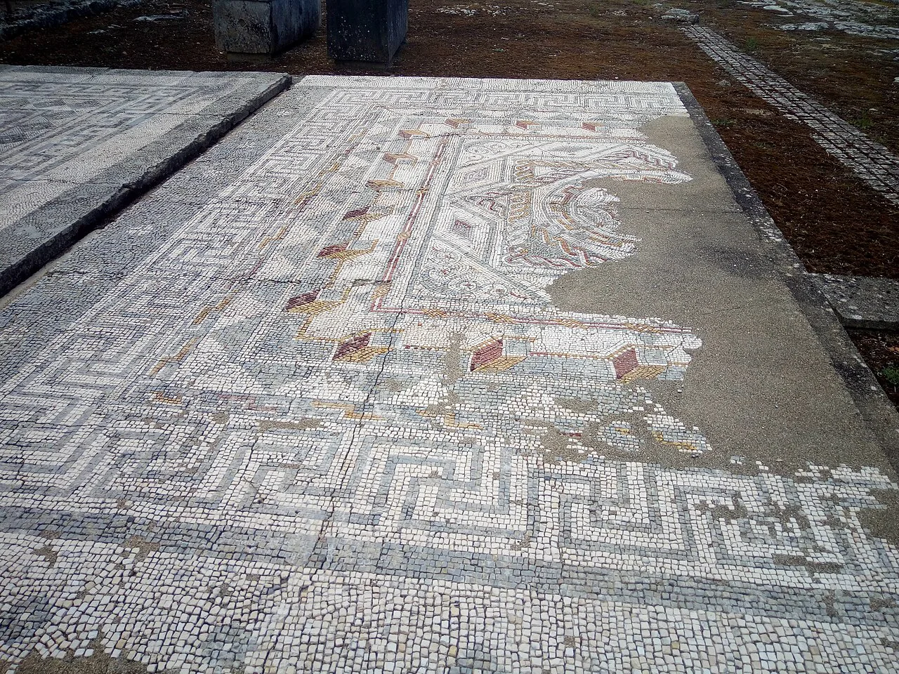 A Roman mosaic floor among the ruins of Conímbriga near Condeixa-a-Nova.