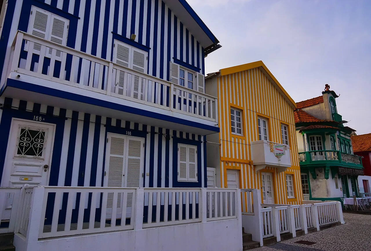 Striped wooden houses in Costa Nova, near Aveiro.