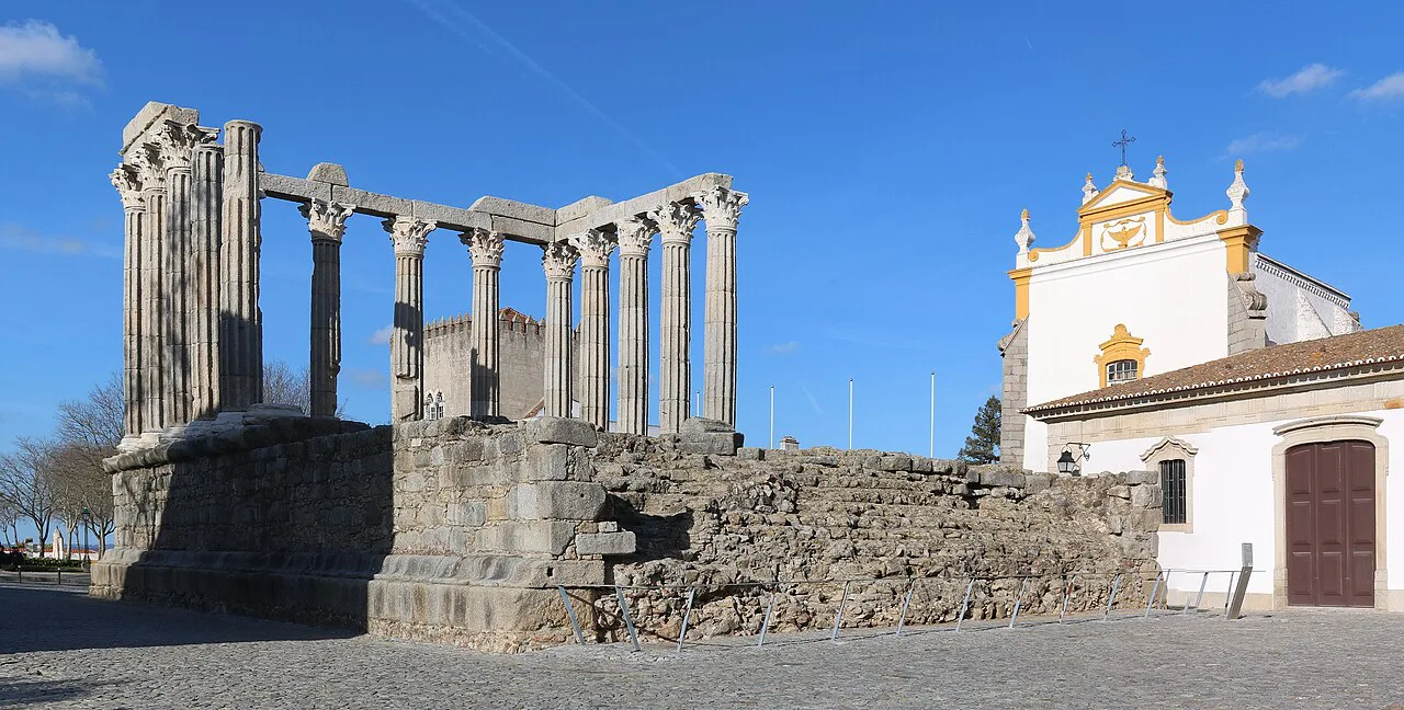 The Roman Temple in Évora seen from the south-west.