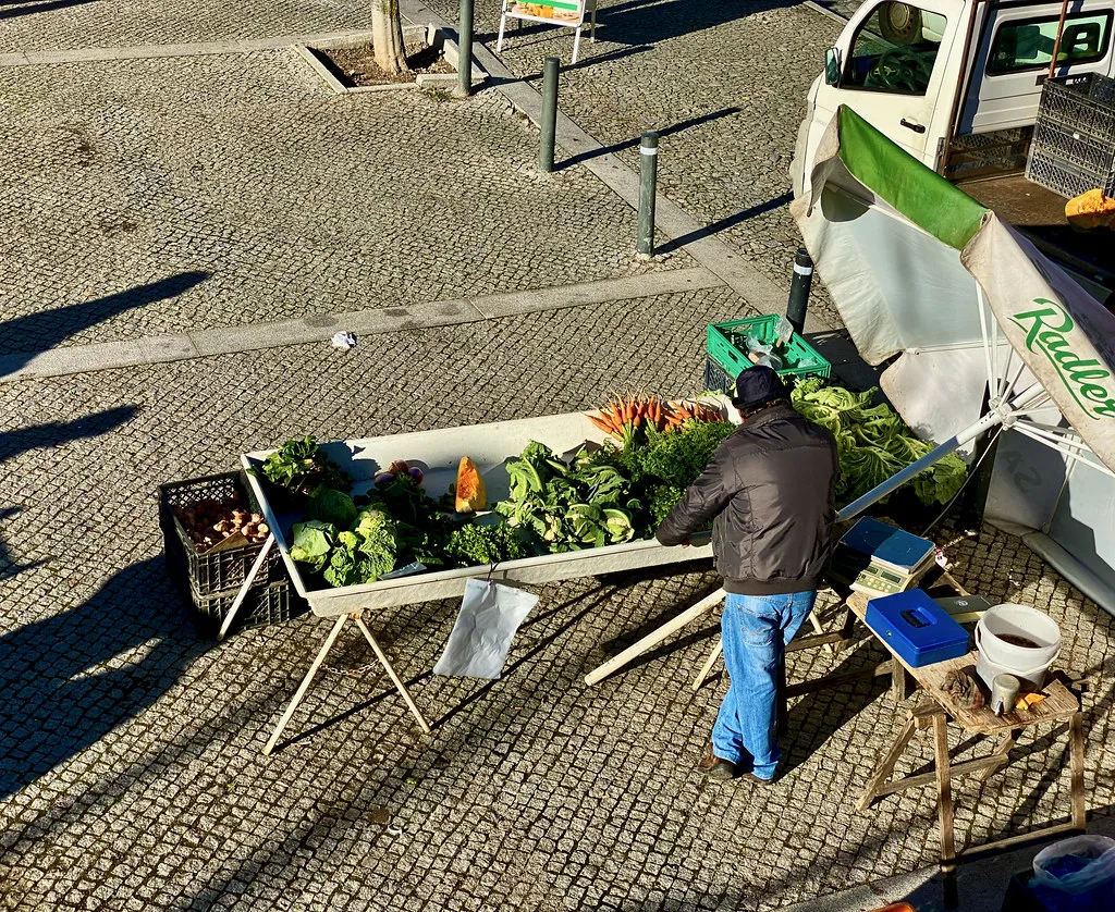 Vegetable stalls outside the Mercado Municipal in Évora.