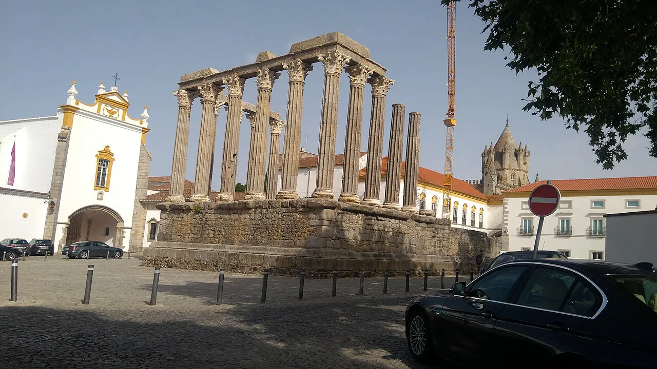 The granite columns of the Roman temple in the centre of Évora.