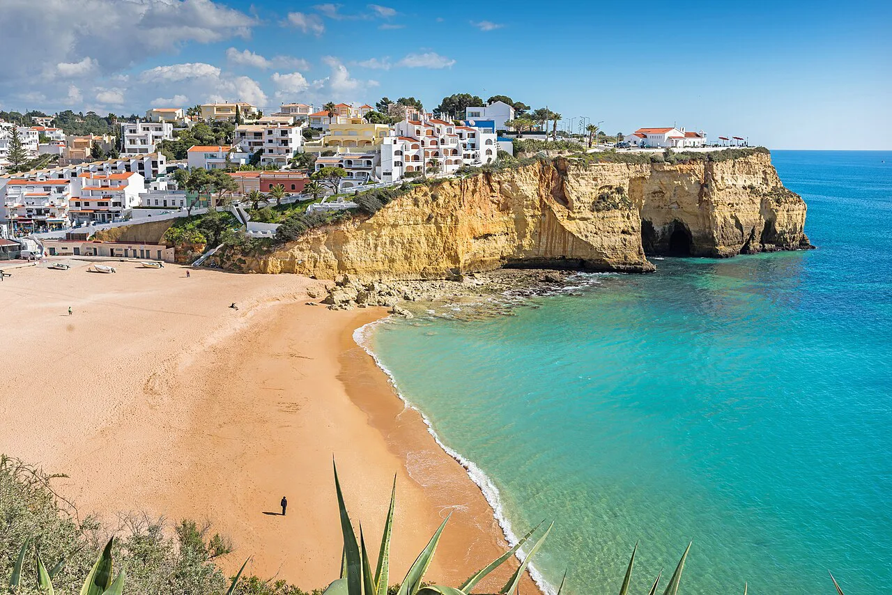 The beach and cliffs at Carvoeiro in the Algarve.