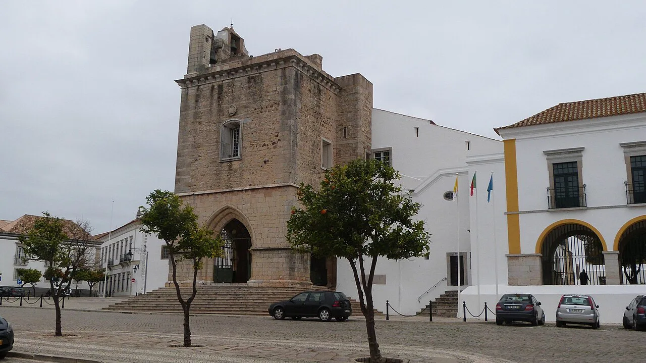 The bell tower of the Igreja de Santa Maria, Faro's cathedral, on the Largo da Sé.
