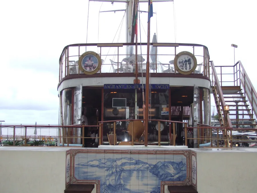 The Vagrant, a former yacht now used as a bar, moored in Funchal.