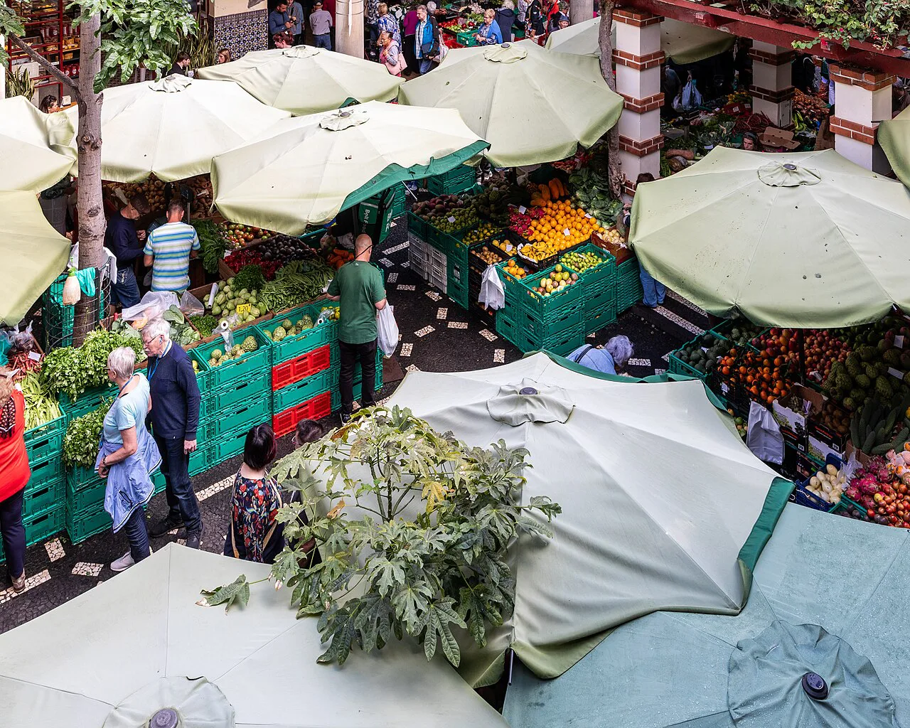 Market stalls in the Mercado dos Lavradores in Funchal, Madeira.