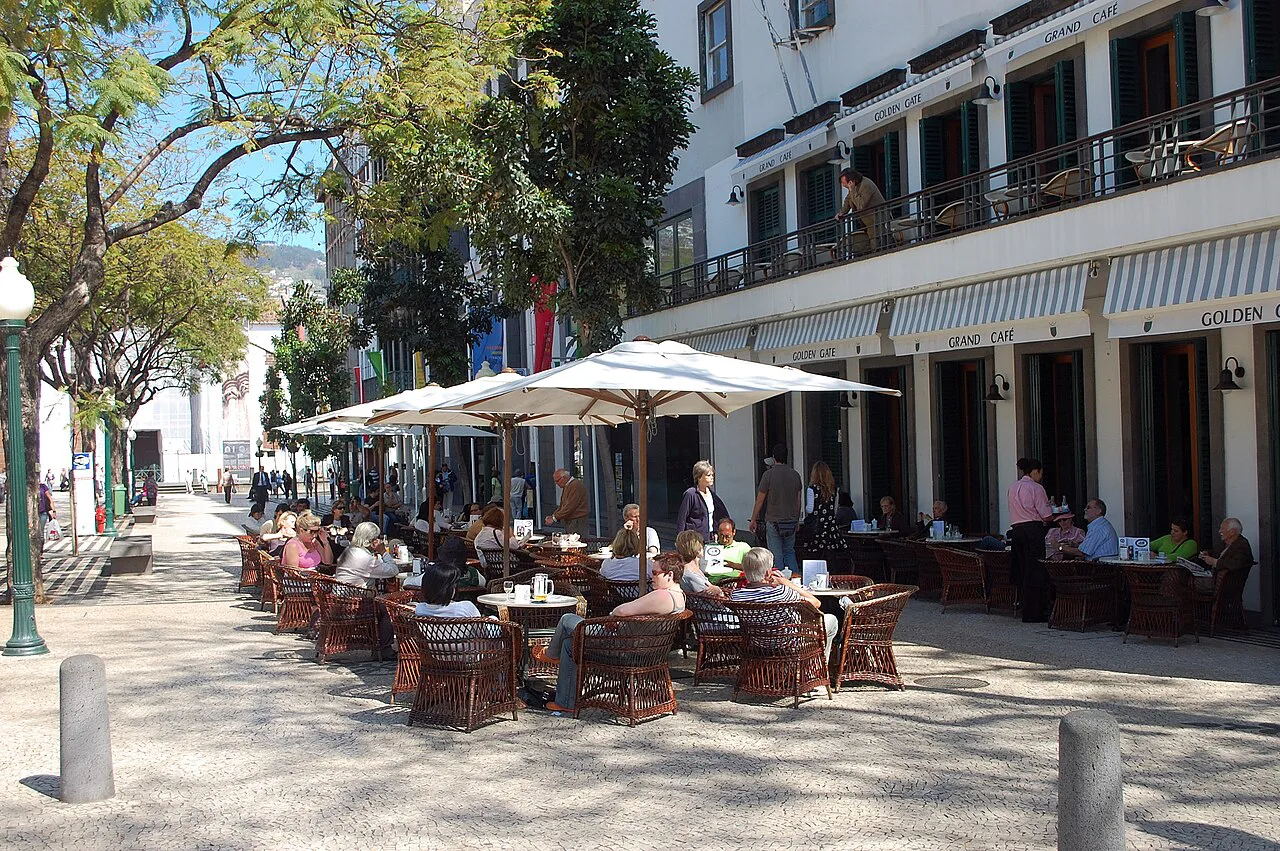 The outdoor terrace of the Golden Gate café in Funchal.