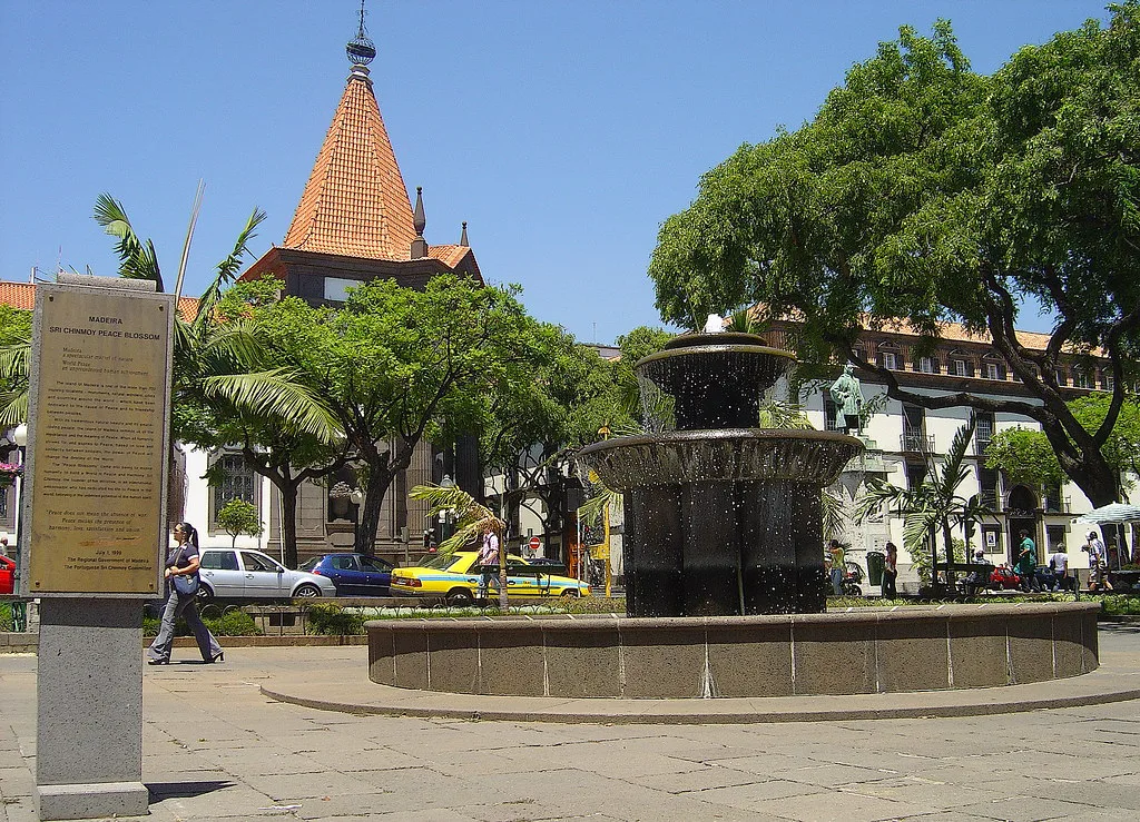 A fountain in a square in central Funchal.