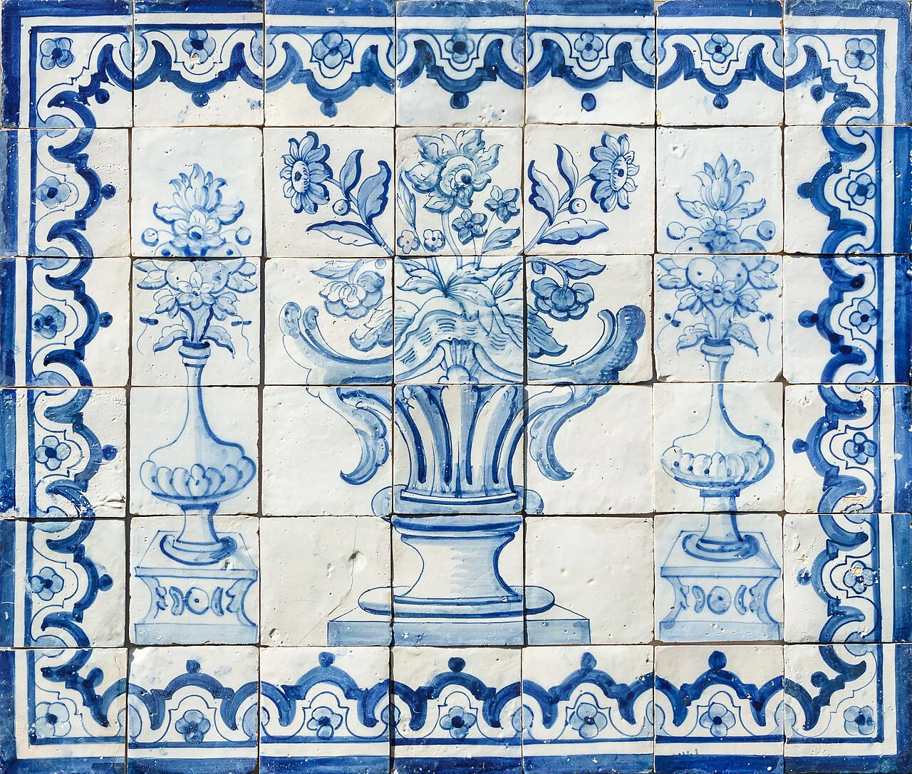 A blue-and-white floral azulejo panel at Monte Palace Tropical Garden, Funchal.