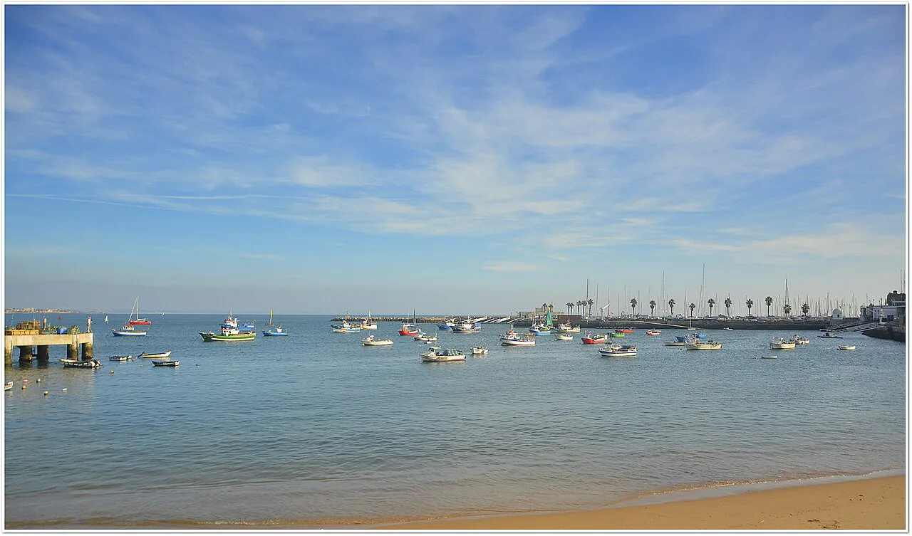 Boats moored in the bay at Cascais.