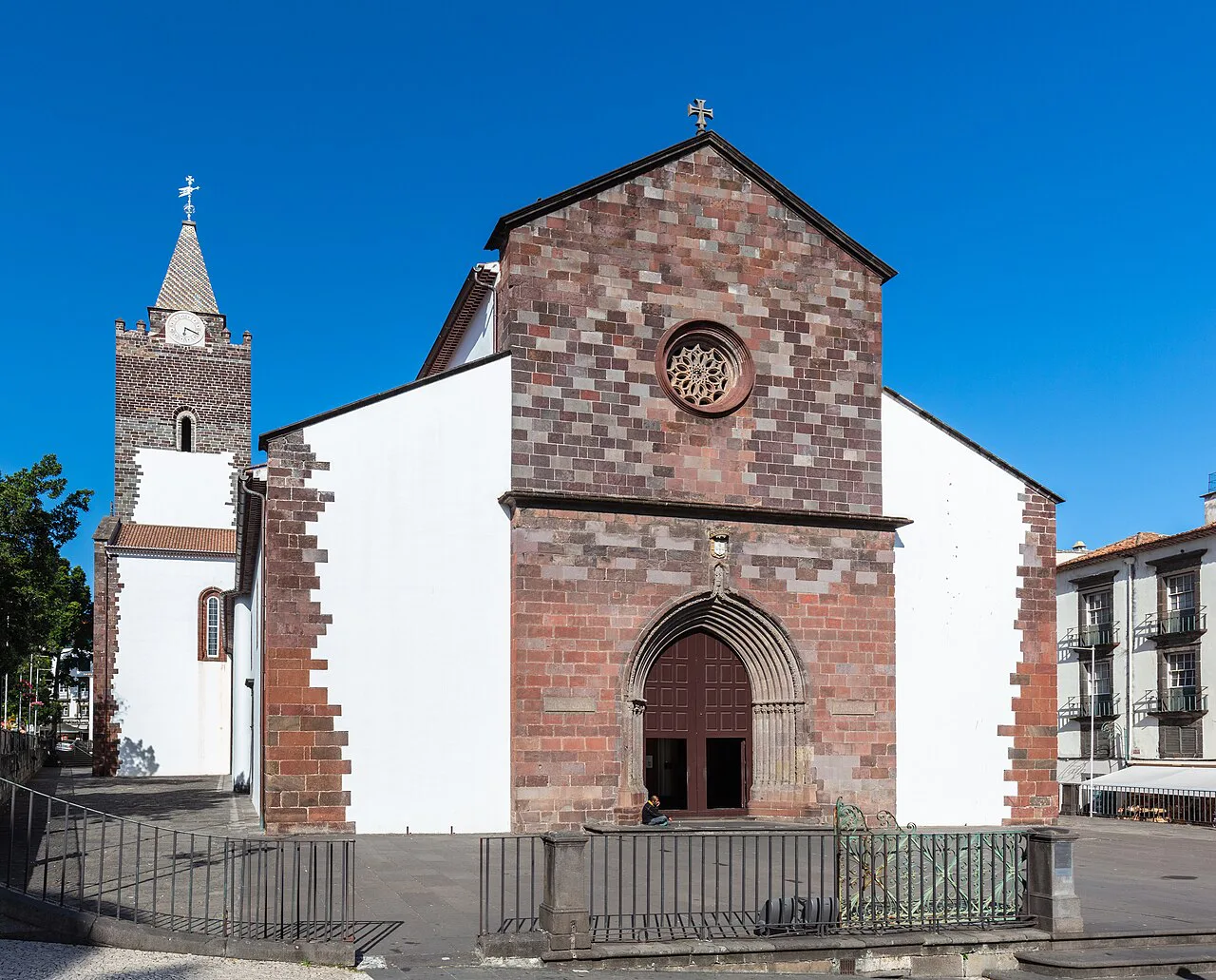 Funchal Cathedral (Sé) and its bell tower in Madeira.