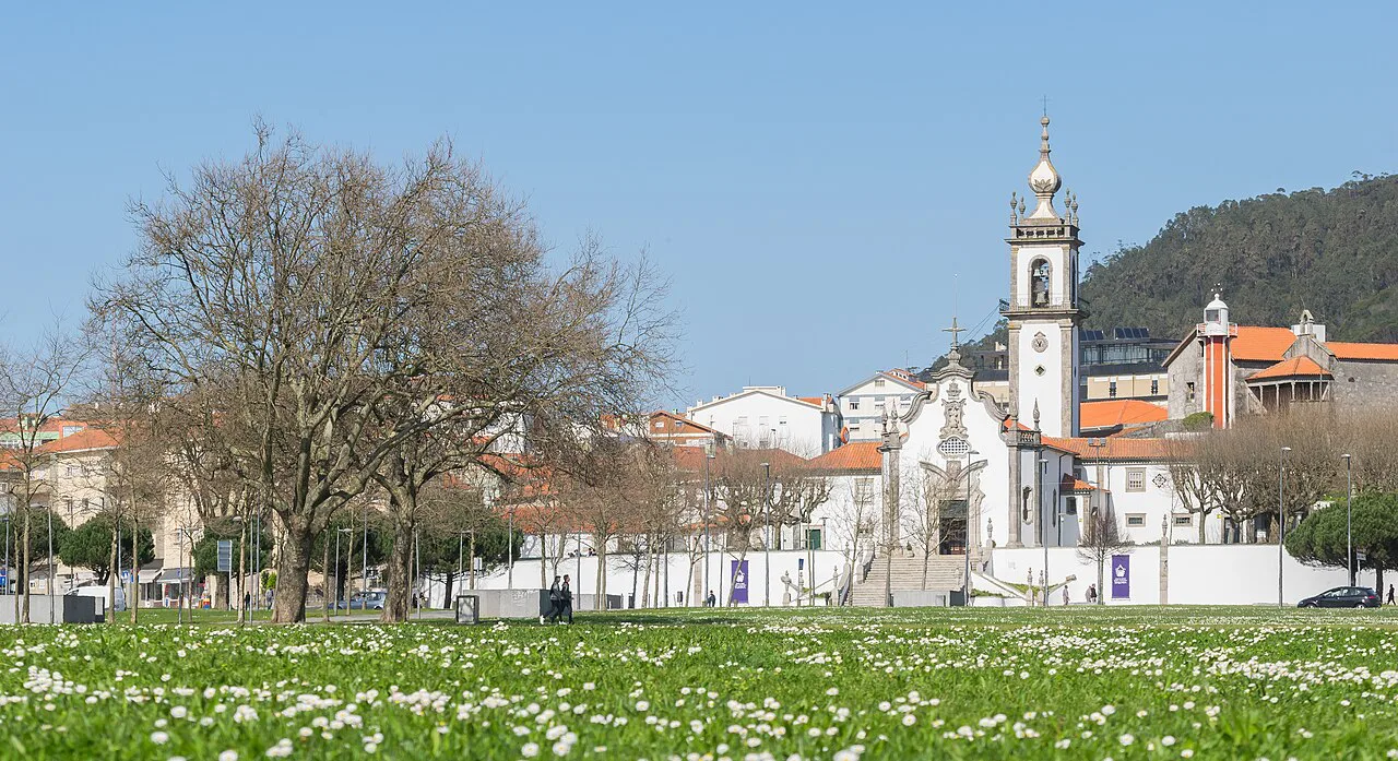 Our Lady of Agony church in Viana do Castelo, seen across a lawn.