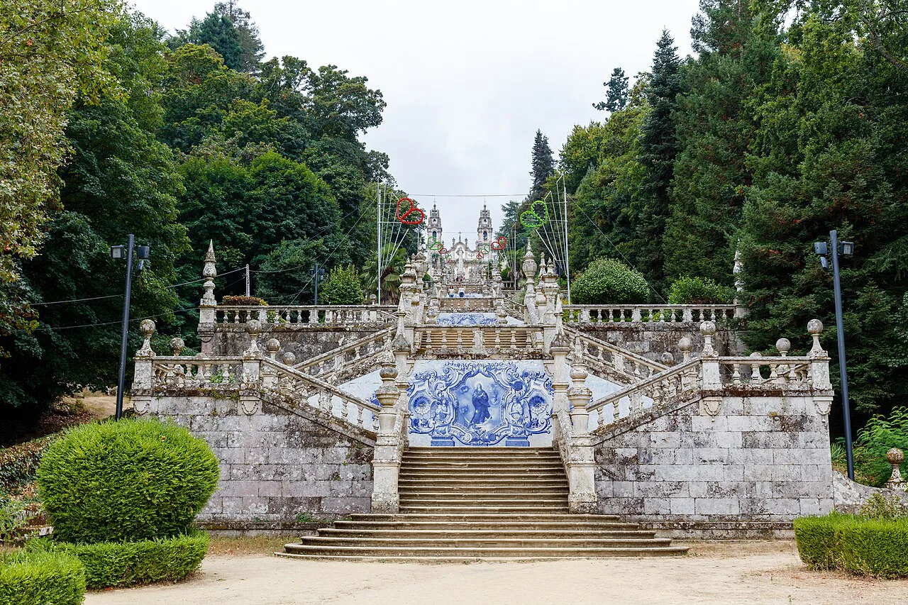 The tiled staircase leading up to the Santuário de Nossa Senhora dos Remédios in Lamego.