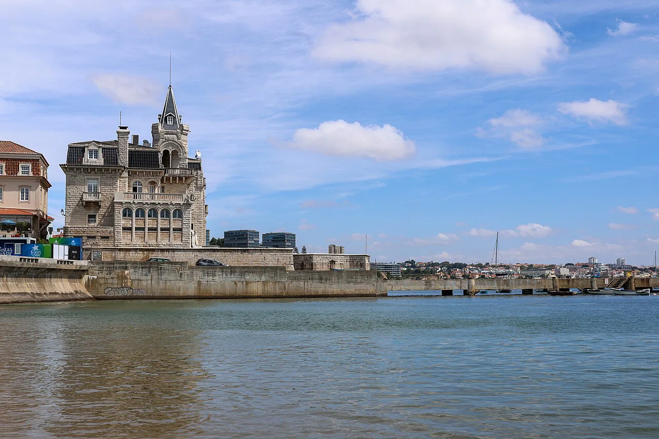 The waterfront of Cascais seen across the bay.