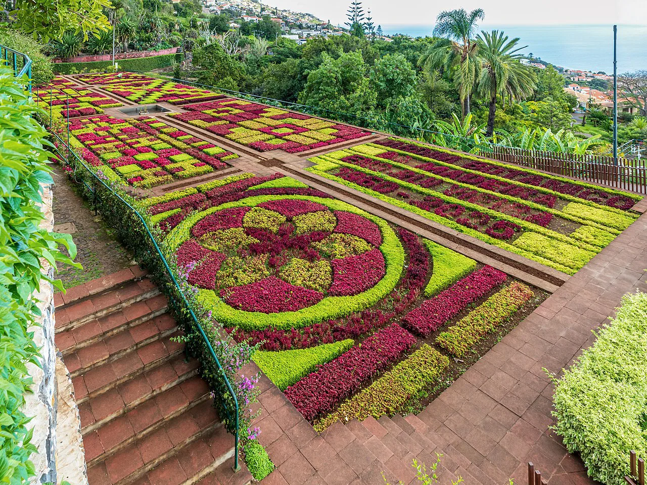 Patterned flower beds at the Madeira Botanical Garden in Funchal.