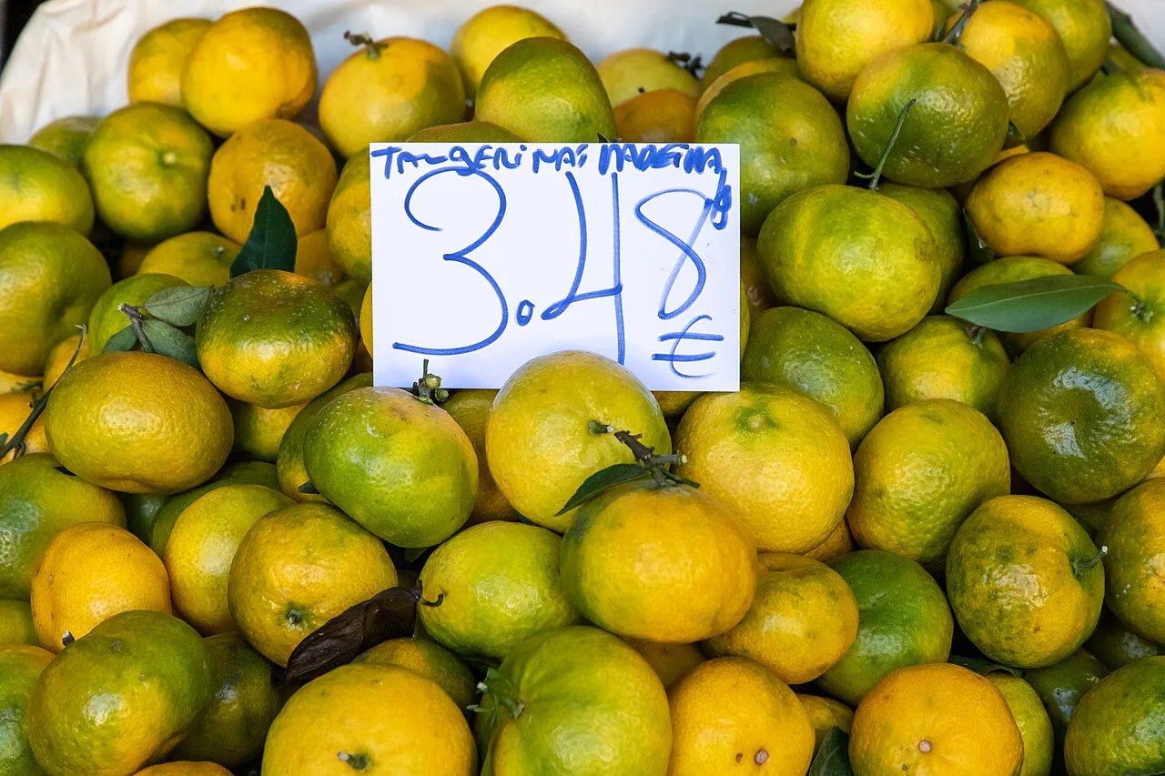 Fruit on sale at the Mercado dos Lavradores market hall in Funchal, Madeira.