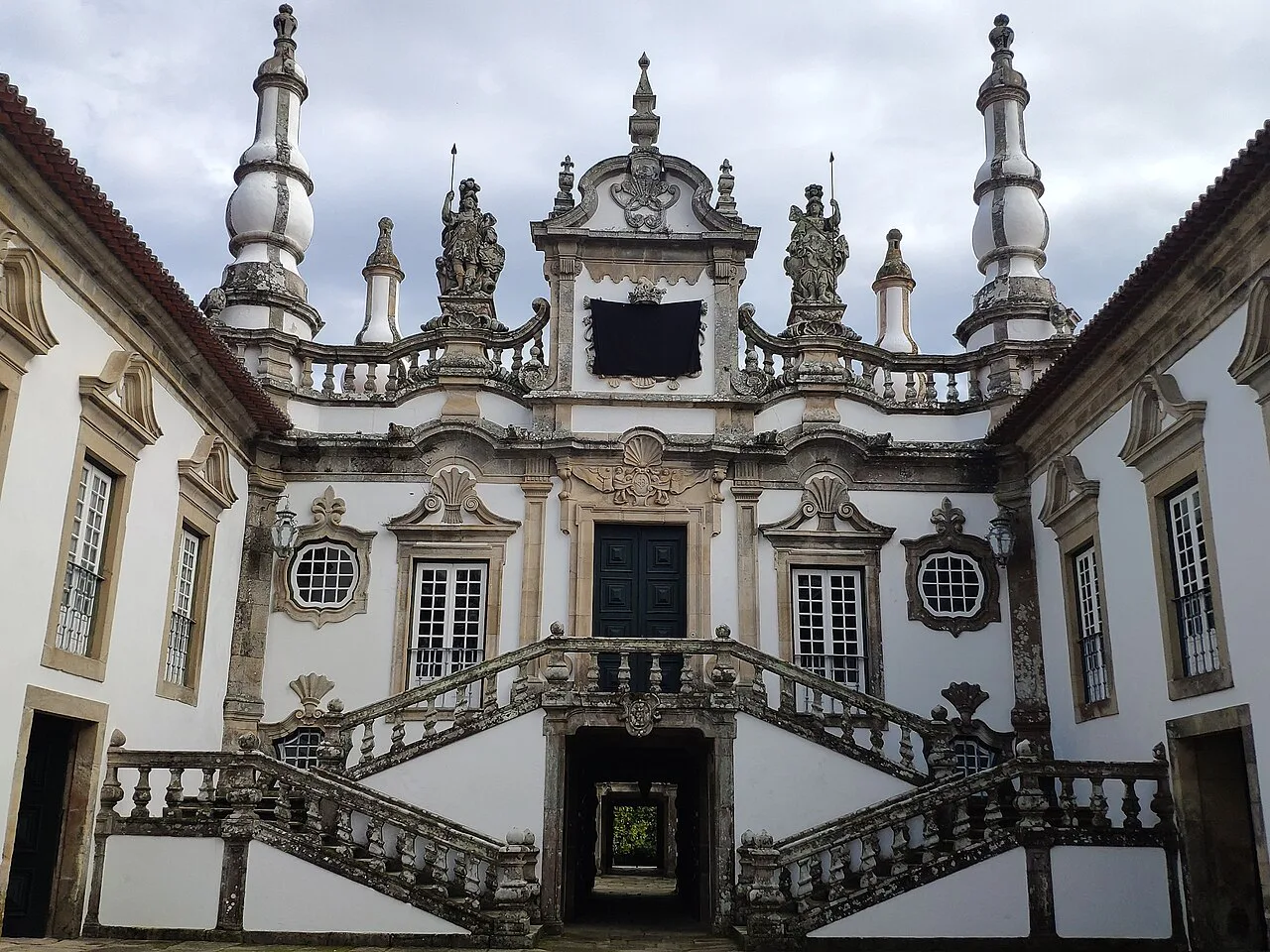The baroque façade and double staircase of Mateus Palace.