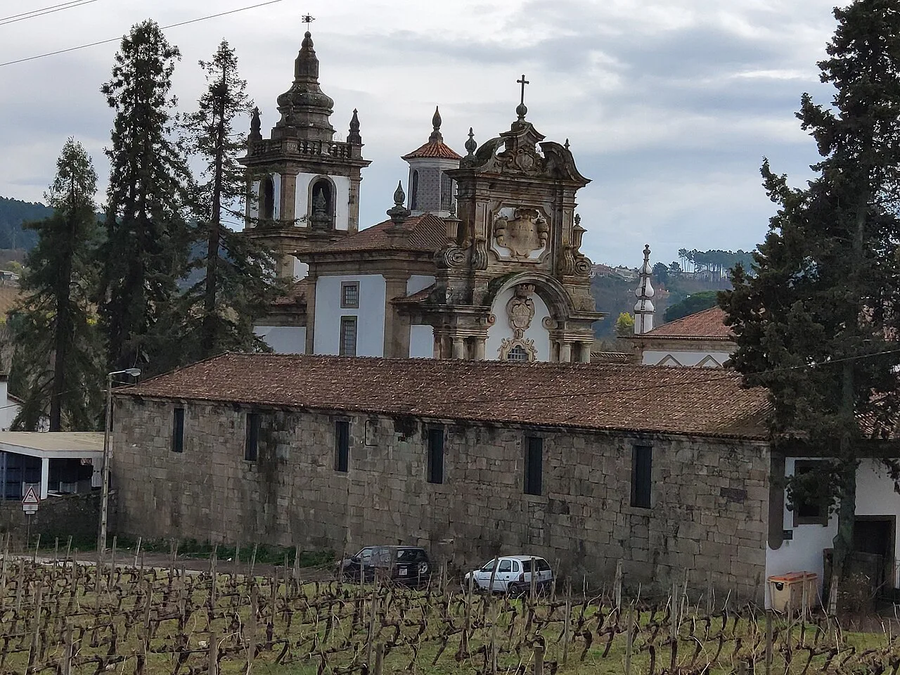 A baroque façade at Mateus Palace above its vineyards.