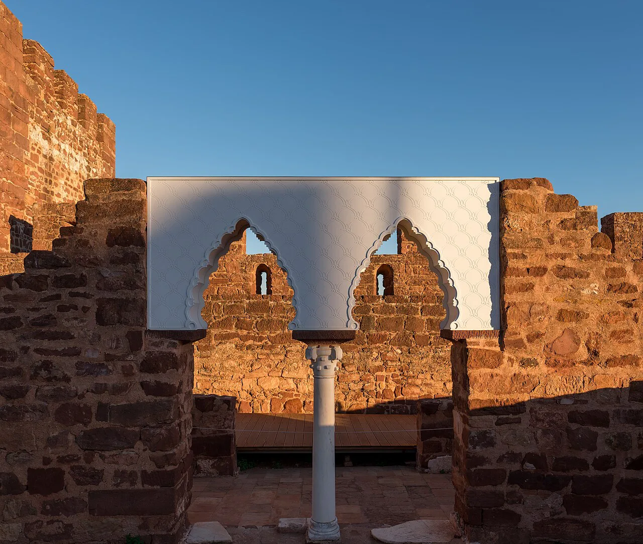 A reconstructed wall and pillar of the original Muslim fortification at Silves Castle.