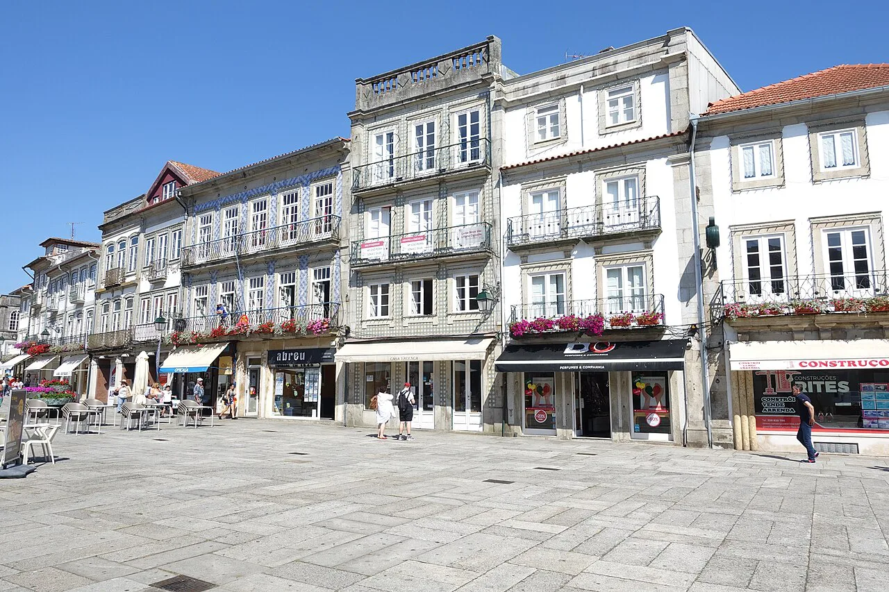 Buildings lining Praça da República in Viana do Castelo.