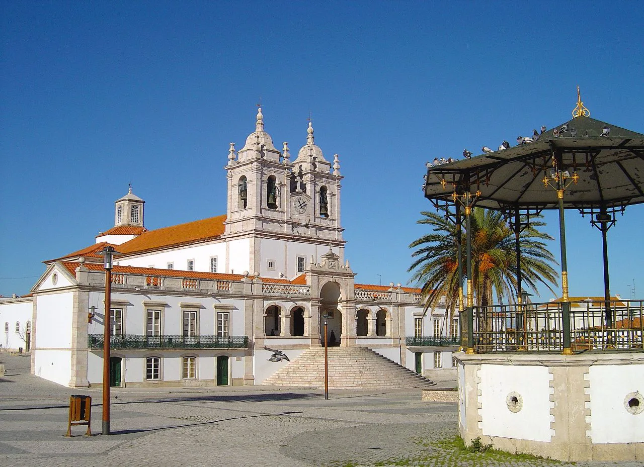The church and bandstand in the Sítio district of Nazaré.