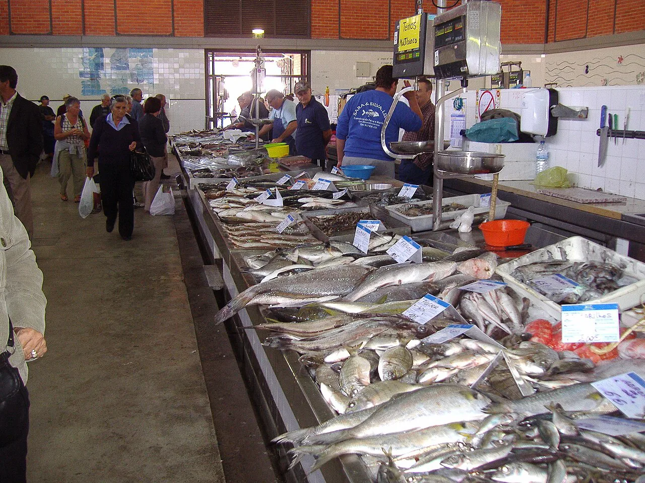 A stall of freshly caught fish inside the municipal market in Olhão.