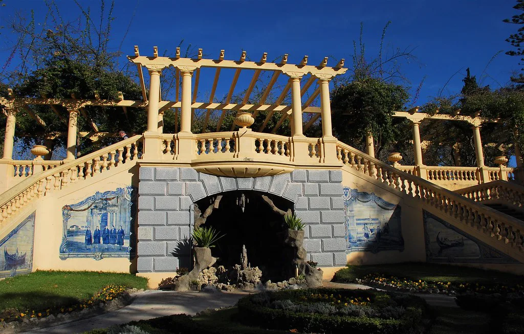 The tiled staircase and pergola in Parque Infante D. Pedro, Aveiro.