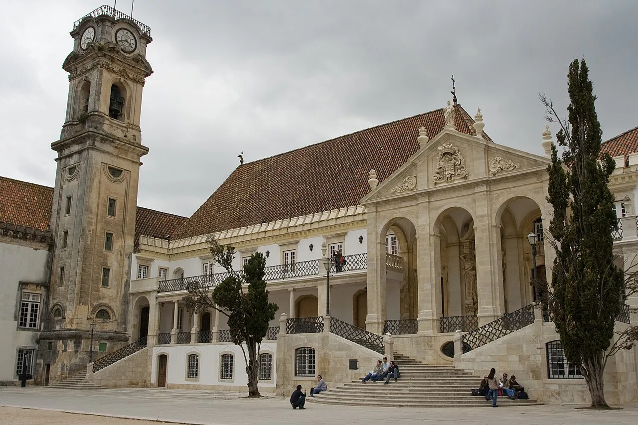 The Pátio das Escolas of the University of Coimbra, with the clock tower and Via Latina.
