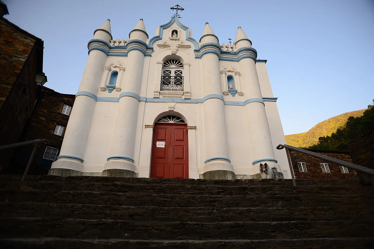 The white church in the village of Piódão.