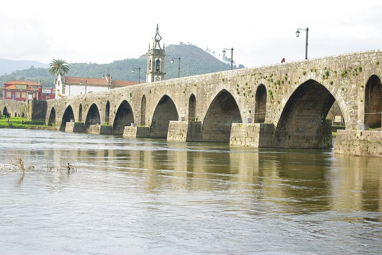 The stone bridge across the river at Ponte de Lima.